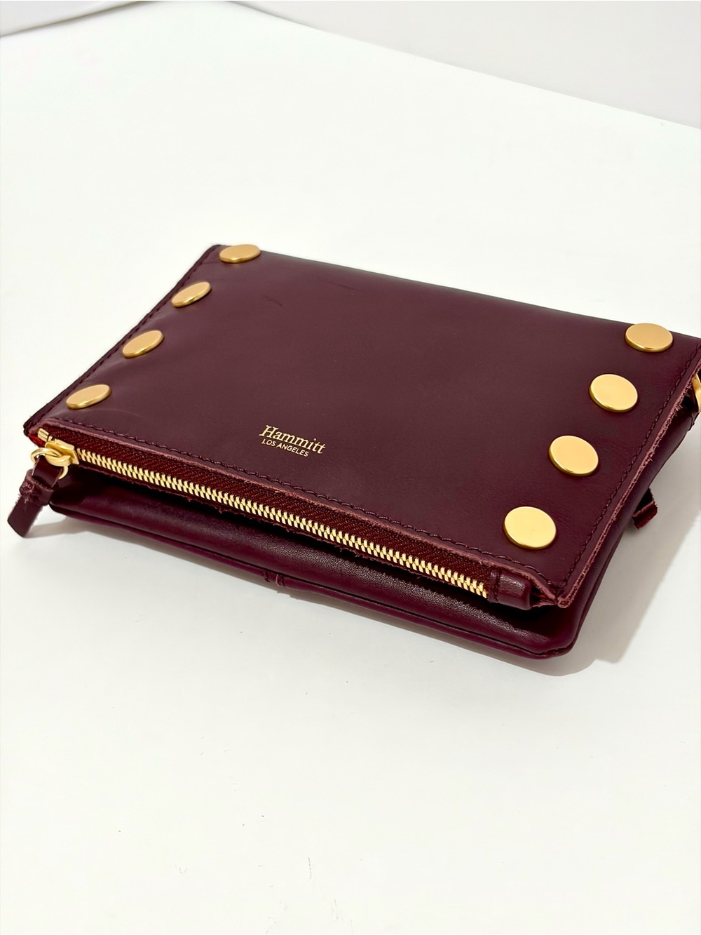 Hammitt Small Stadium Burgundy Leather Crossbody/Brushed Gold Rivets - Picture 11 of 14